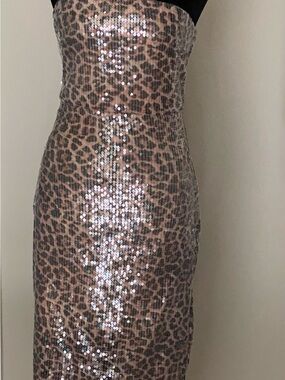 Derek Heart Strapless Leopard Sequin Bodycon Dress - Brown-Tan